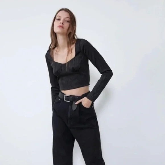 Zara Satin Effect Cropped Longsleeve NWT - Picture 1 of 6